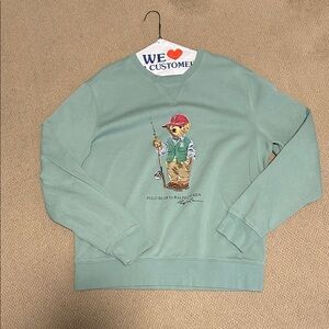 Ralph Lauren Sweater with Fishing Bear Design Worn Once Small Stain On Collar